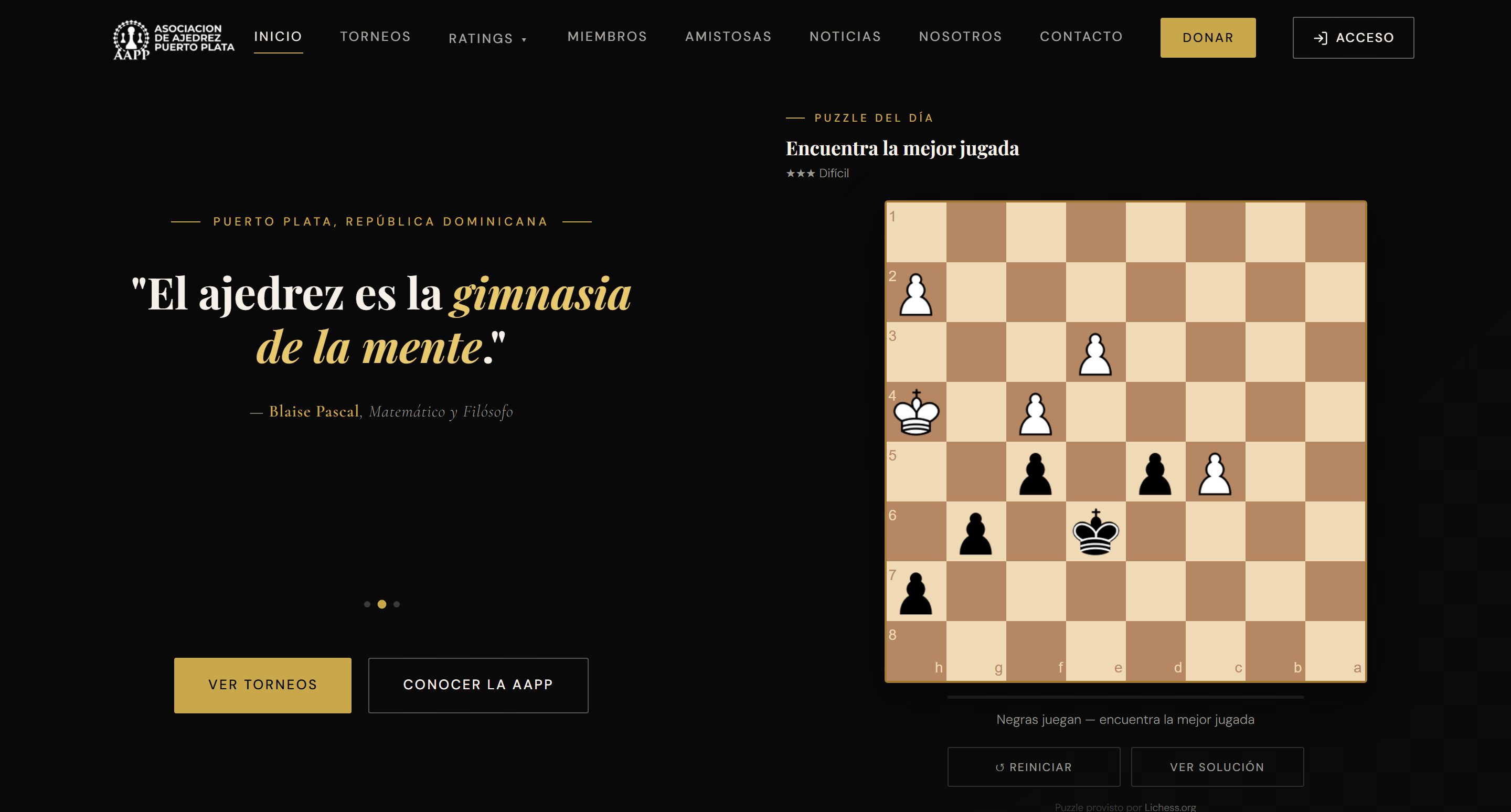 Sitio web de la Asociación de Ajedrez de Puerto Plata, proyecto de Mapple Agency